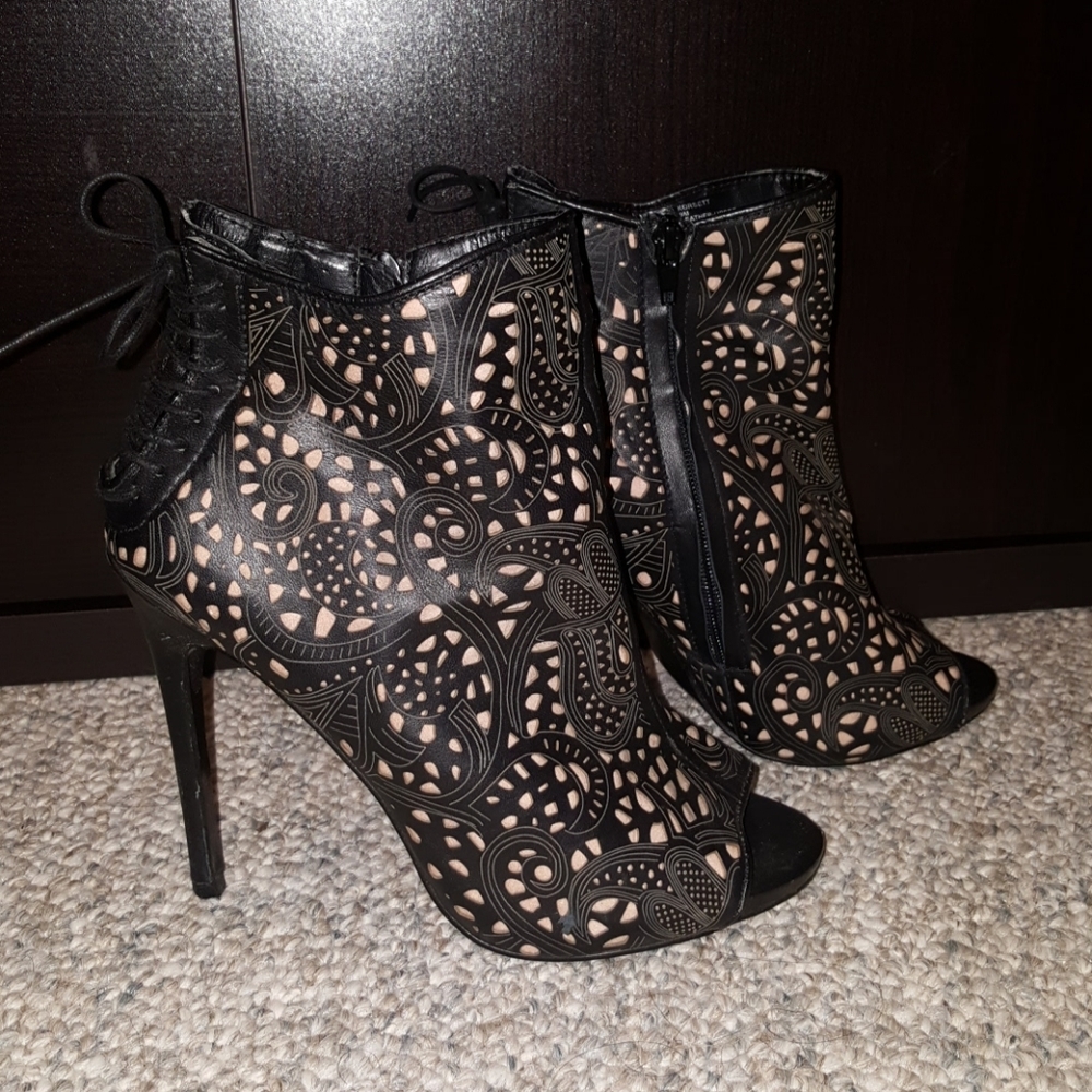 Black cutout heeled booties